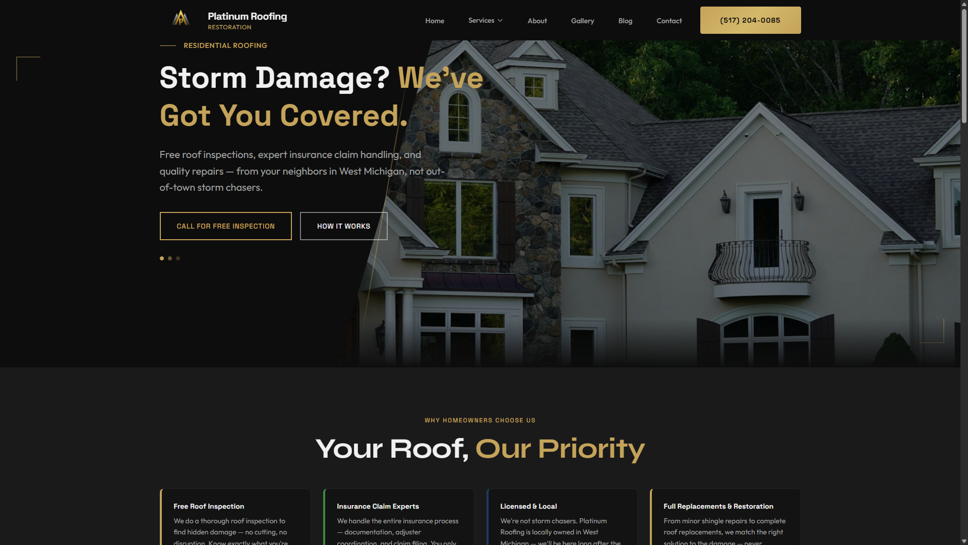 Platinum Roofing website